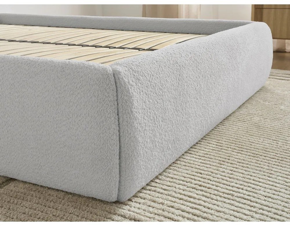 Világosszürke kárpitozott ágyneműtartós franciaágy ágyráccsal, ágytámla nélkül 160x200 cm Inera – Bobochic Paris