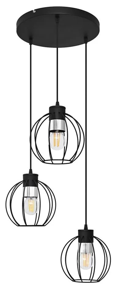 Csillár zsinóron STARLIGHT 3xE27/15W/230V fekete/ezüst