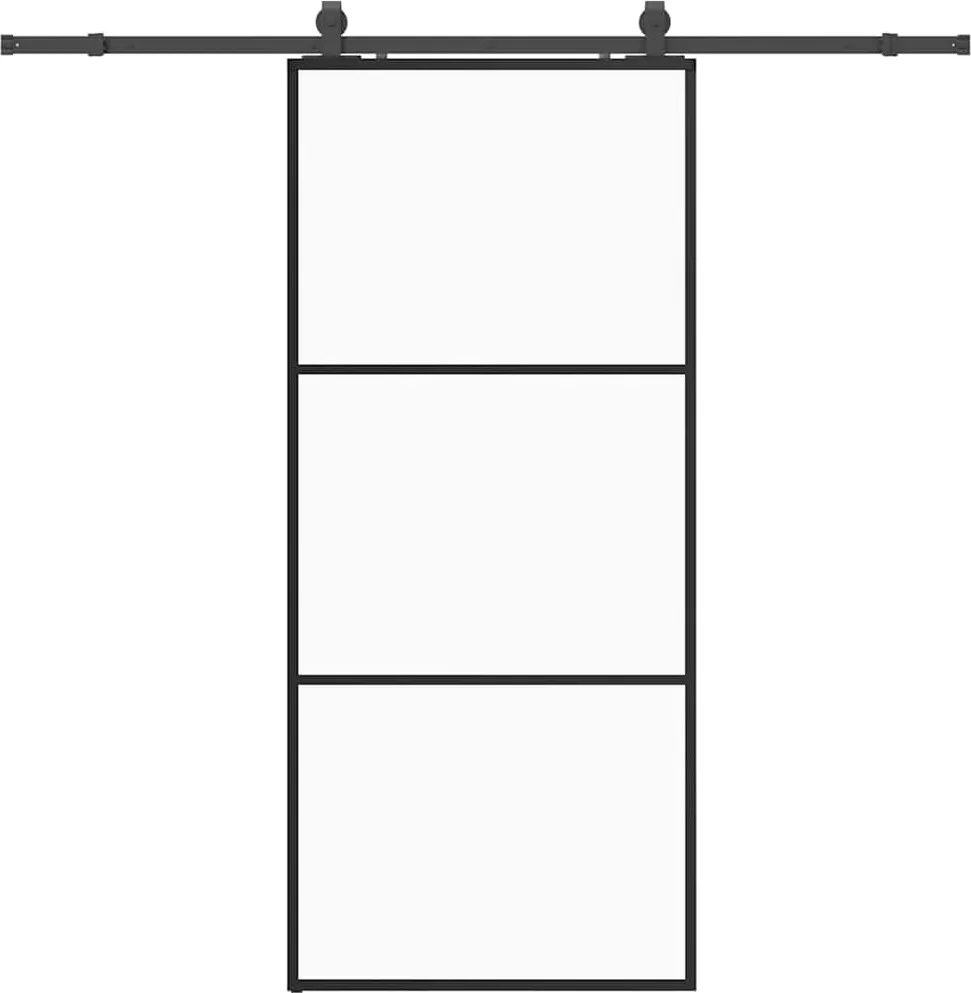 vidaXL fekete ESG üveg tolóajtó fémszerelvény-szettel 90x205 cm