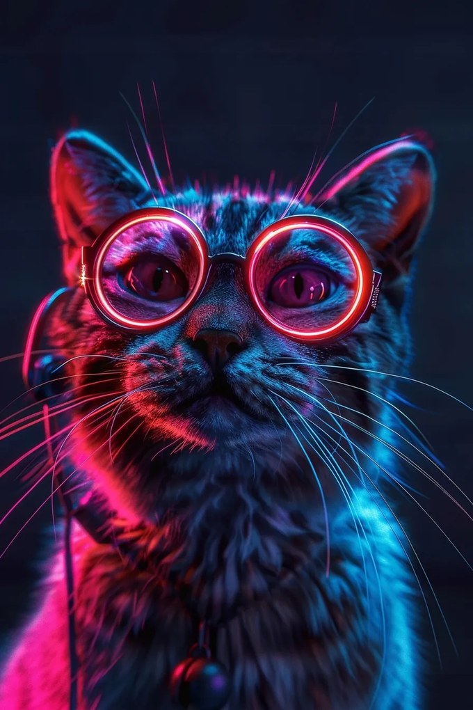 Canvas Vászonkép Portré Macska Rózsaszín Szemüveg Techno Nerd 40x60