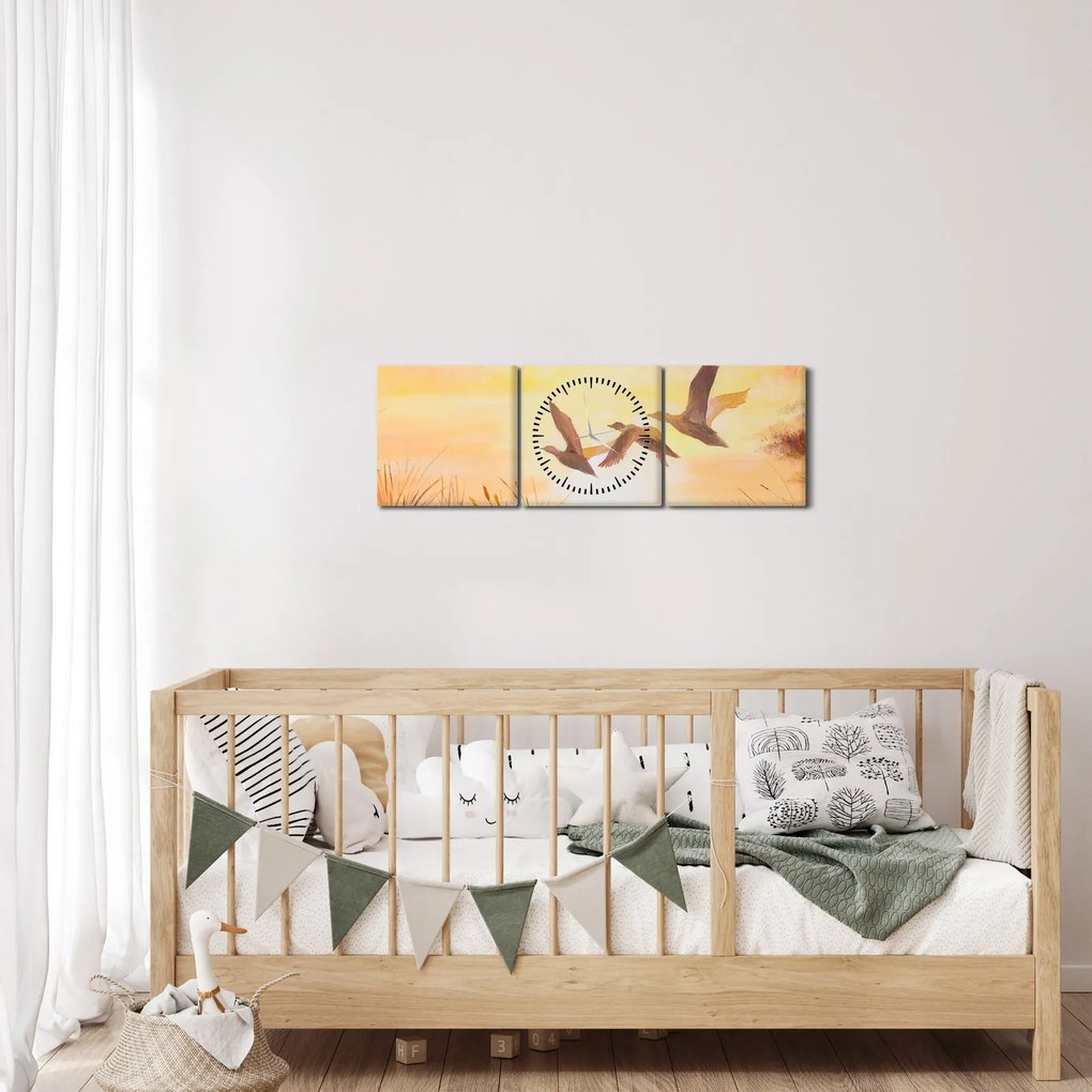 Kép - Daruk naplementekor (órával) (90x30 cm)