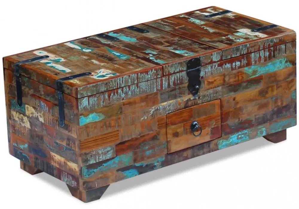ládika dohányzóasztal tömör újrahasznosított fa 80x40x35 cm