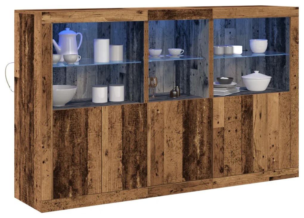 Tálaló LED világítással Viharvert fa 162x37x100 cm Műanyag