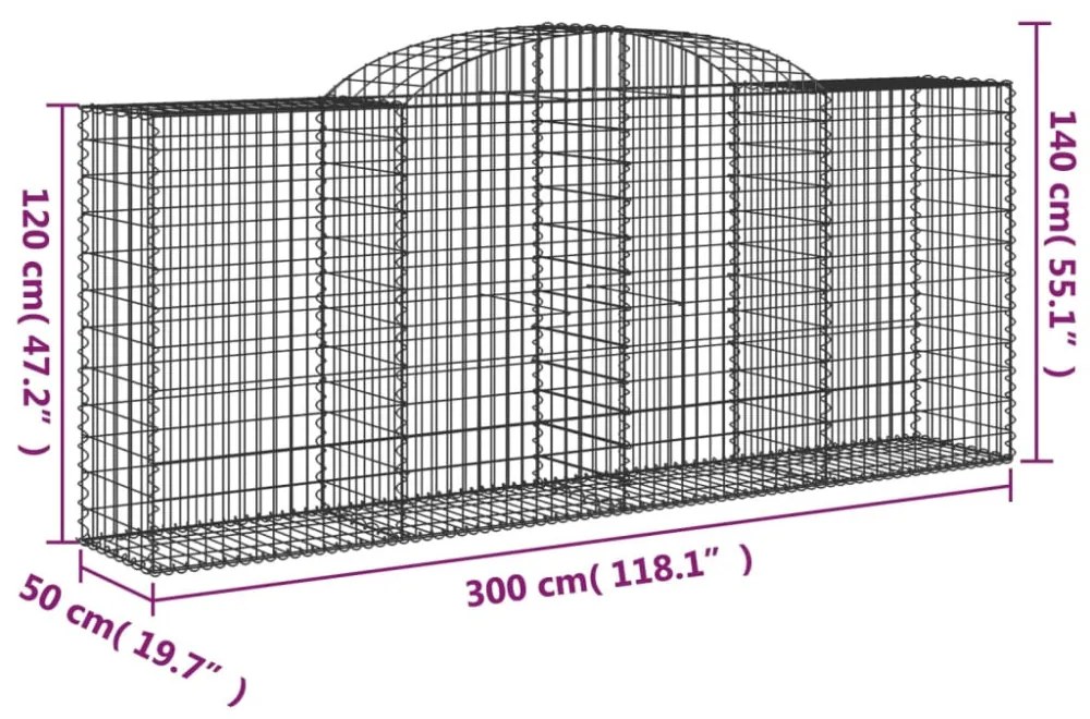 6 db íves horganyzott vas gabion kosár 300x50x120/140 cm