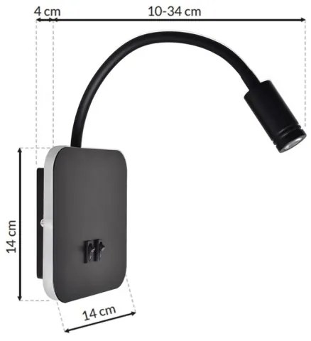 LED flexibilis fali lámpa BASE 1xLED/8W+1xLED/2W/230V fekete/ezüst