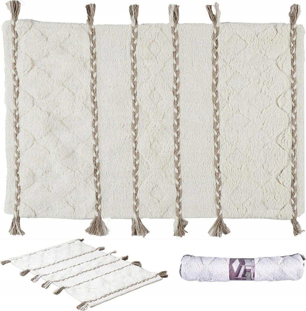 Boho szőnyeg Frill 80x50x2 cm bézs pamut téglalap alakú fürdőszobai