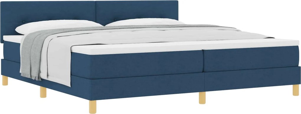 vidaXL Boxrugós ágy matracmal fejtámlával Kék 200 x 200 cm szövet
