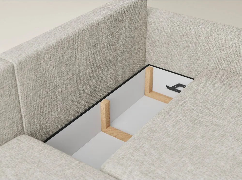 Bézs zsenília kinyitható-tárolóhelyes sarokkanapé (bal oldali-heverő résszel) Leon – Maison de Rêve