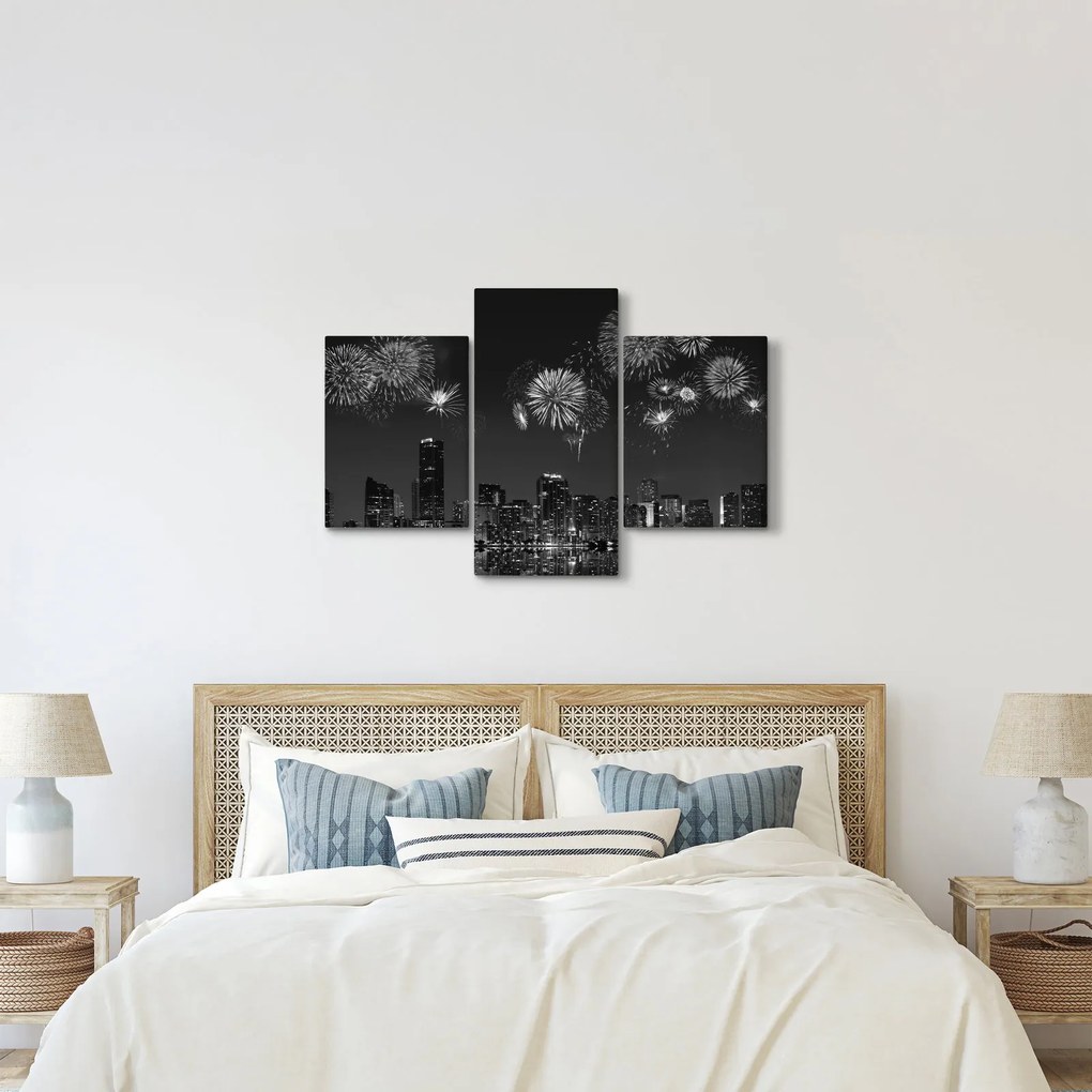 Kép - tűzijáték Miamiban, fekete és fehér (90x60 cm)