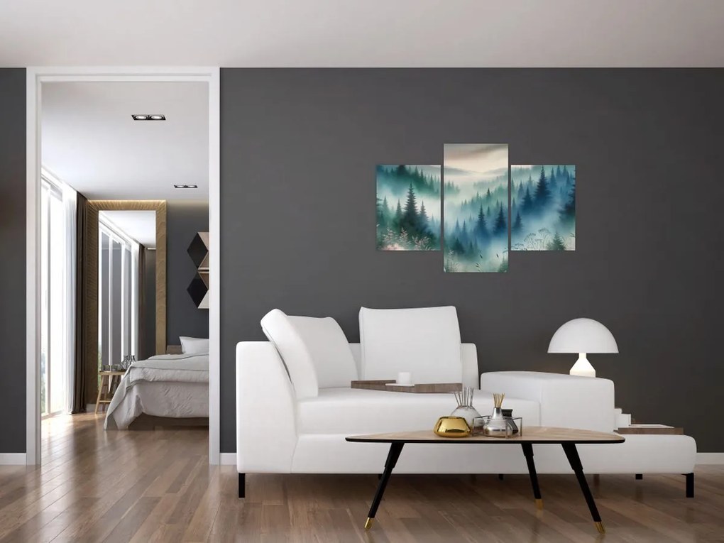 Kép - Erdős táj köddel (90x60 cm)