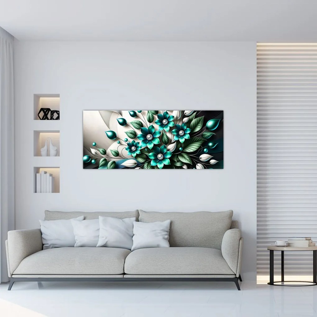 Kép - 3D türkiz virágok (120x50 cm)