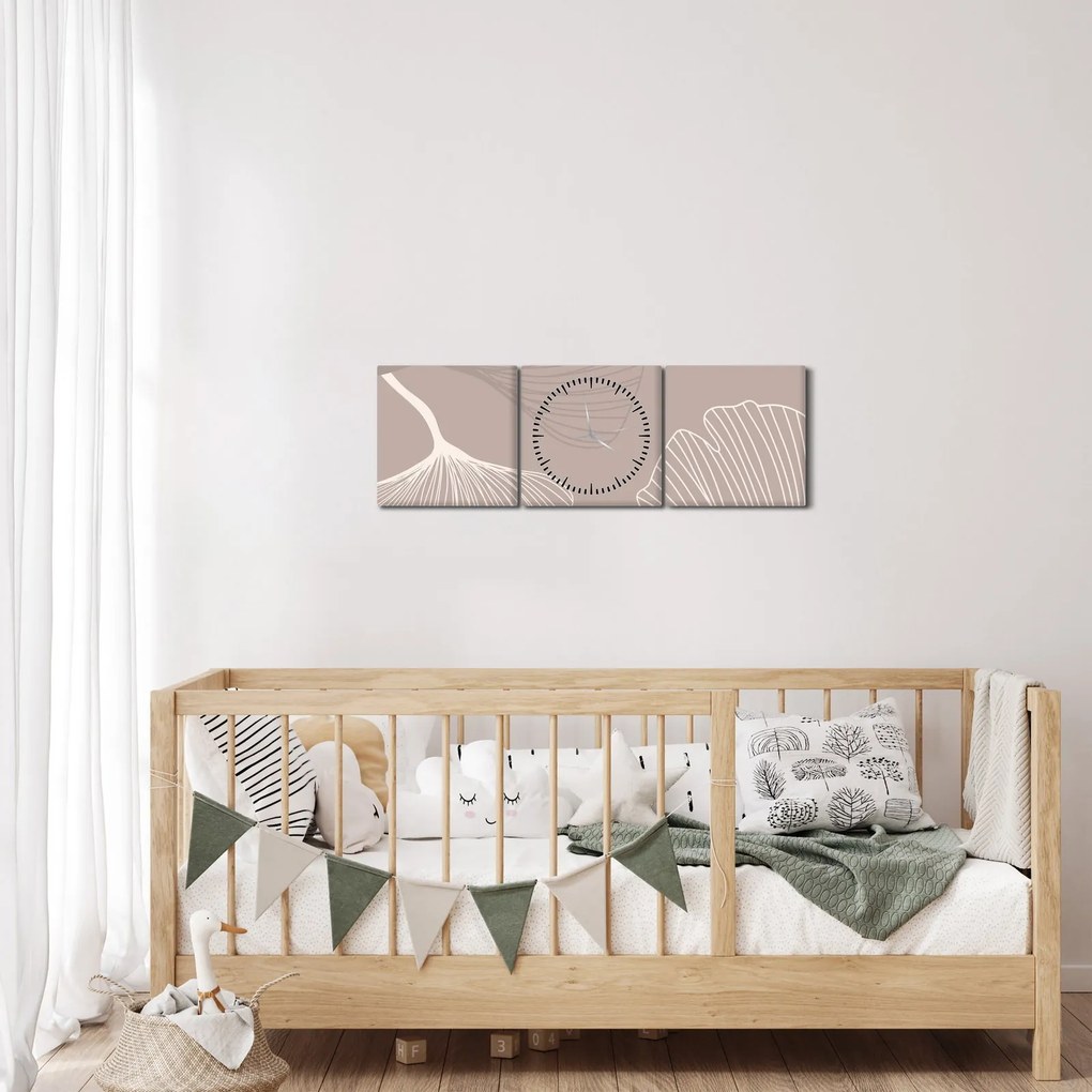 Kép - Bézs színű levelek N⁰1 (órával) (90x30 cm)