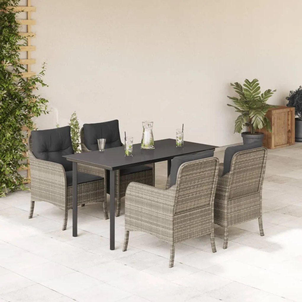 5részes világosszürke polyrattan kerti étkezőgarnitúra párnával