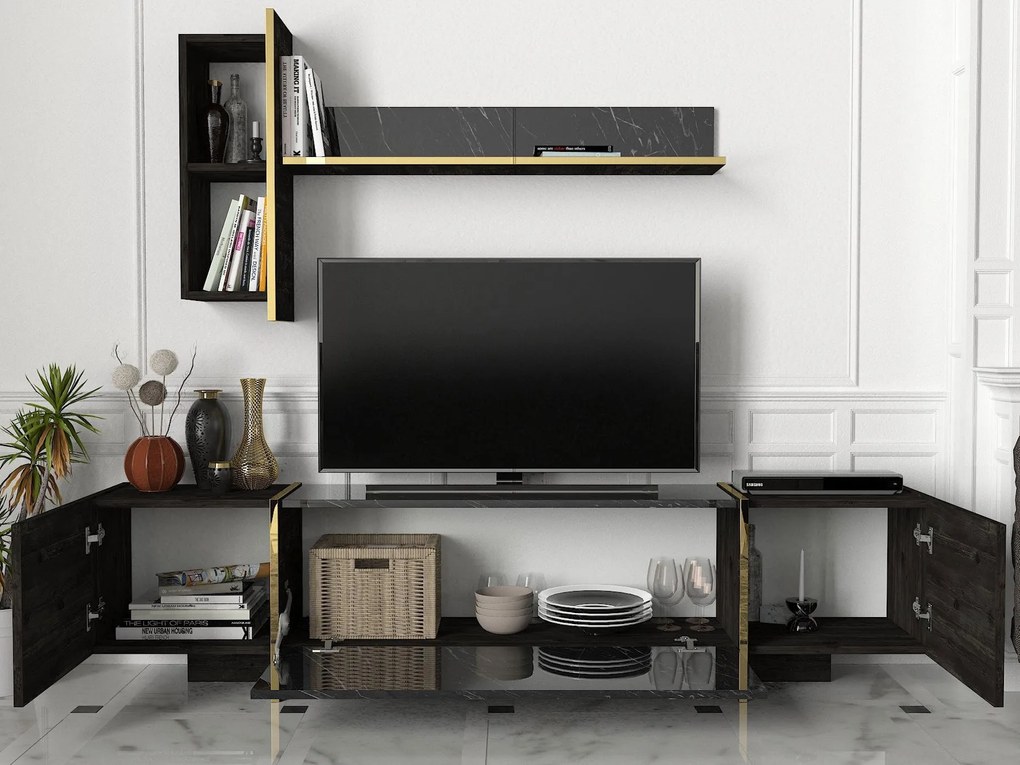 TV szekrény Veyron - Black, Gold
