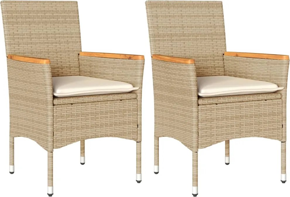 vidaXL 2 db bézs polyrattan kerti szék párnával