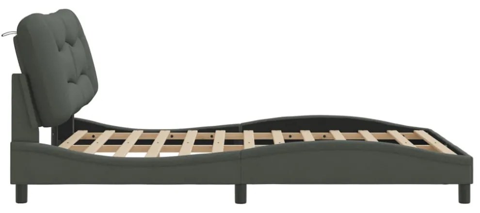 sötétszürke szövet ágykeret LED-es matrac nélkül 140x200 cm