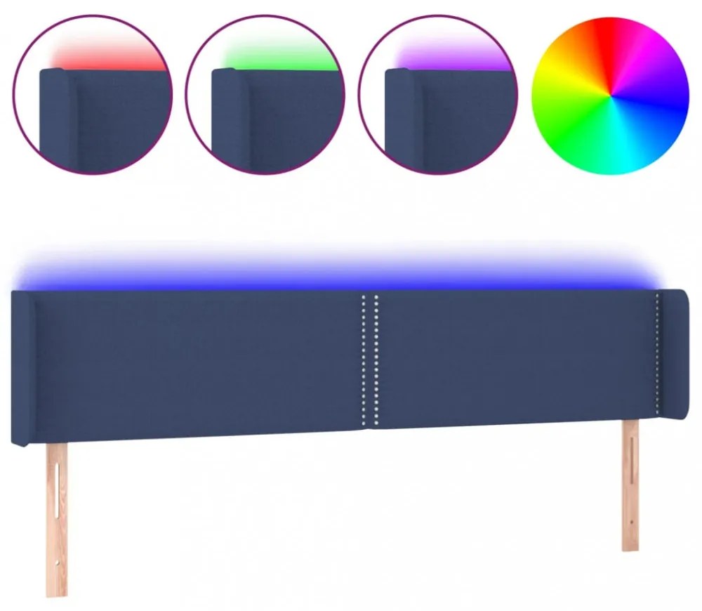 kék szövet LED-es fejtámla 203 x 16 x 78/88 cm