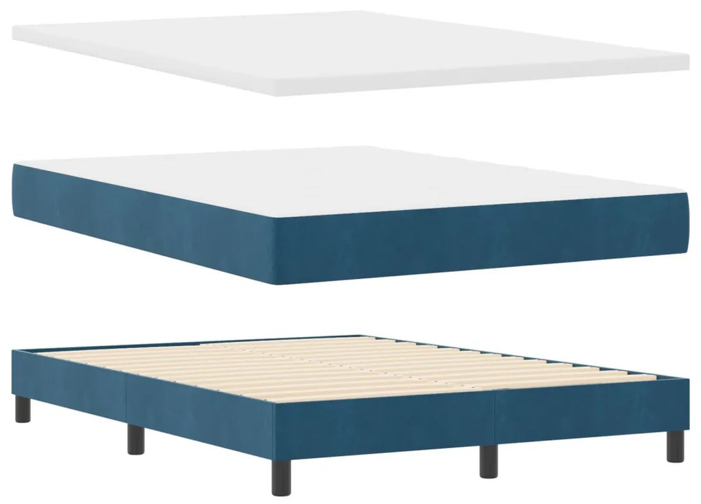 Boxspring Ágy Matrace és LED világítással Sötét Kék 140x190 cm Bársony