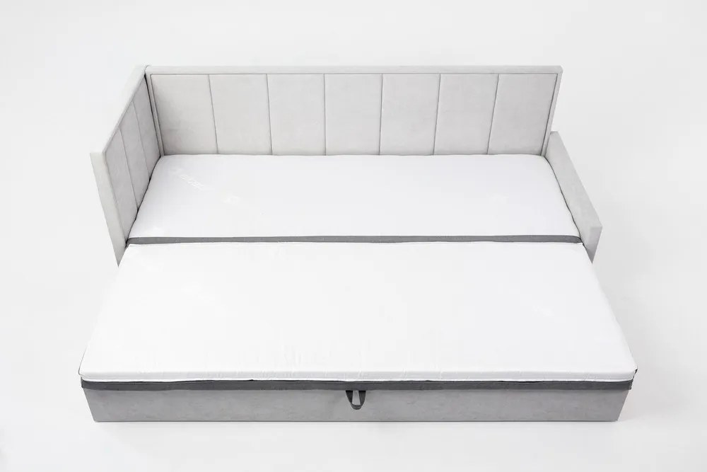 Szürke zsenília kinyitható-tárolóhelyes kanapé 214 cm Fulgeo – ELTAP