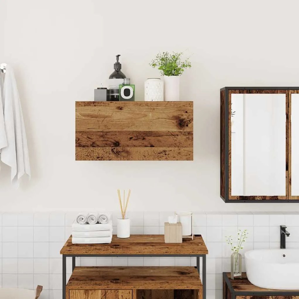 antik fa színű szerelt fa fali fürdőszobaszekrény 60x25x30 cm