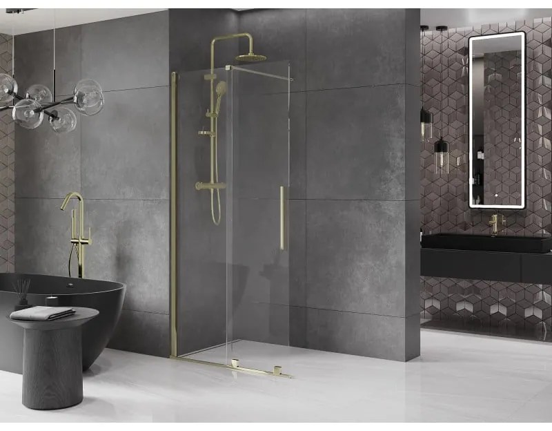 Mexen Velar, tolóajtó a nyílásba Walk-In 110 cm, 8 mm átlátszó üveg, arany fényes, 871-110-000-03-50