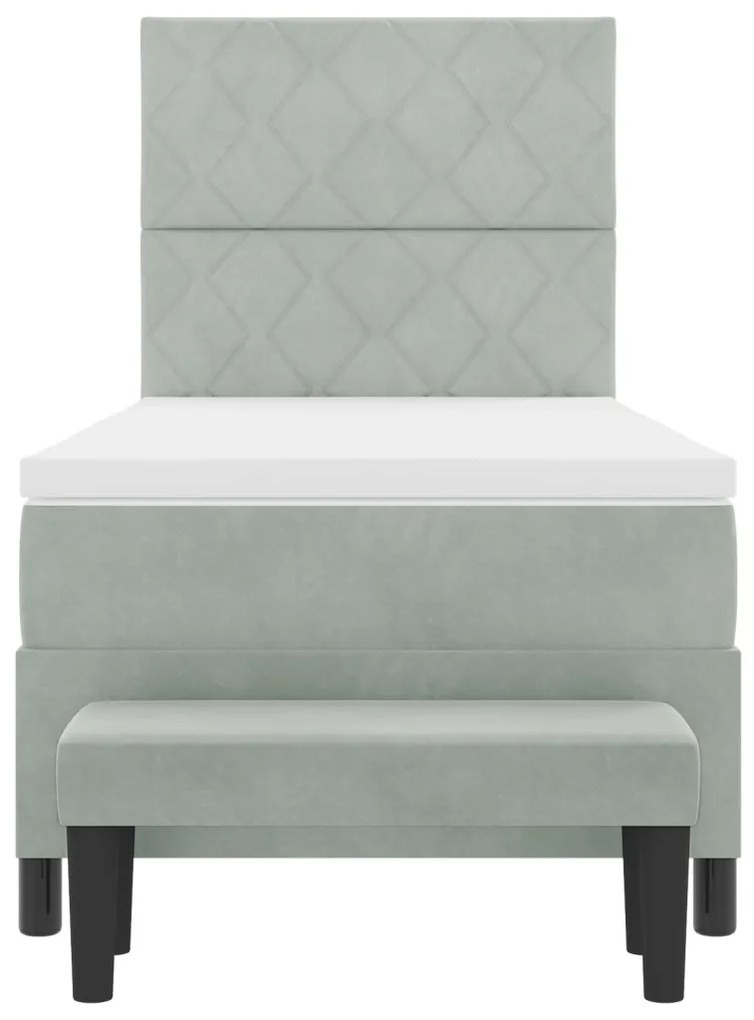 Box Spring Ágy Matraccal és Paddal Világosszürke 90x190 cm Bársony