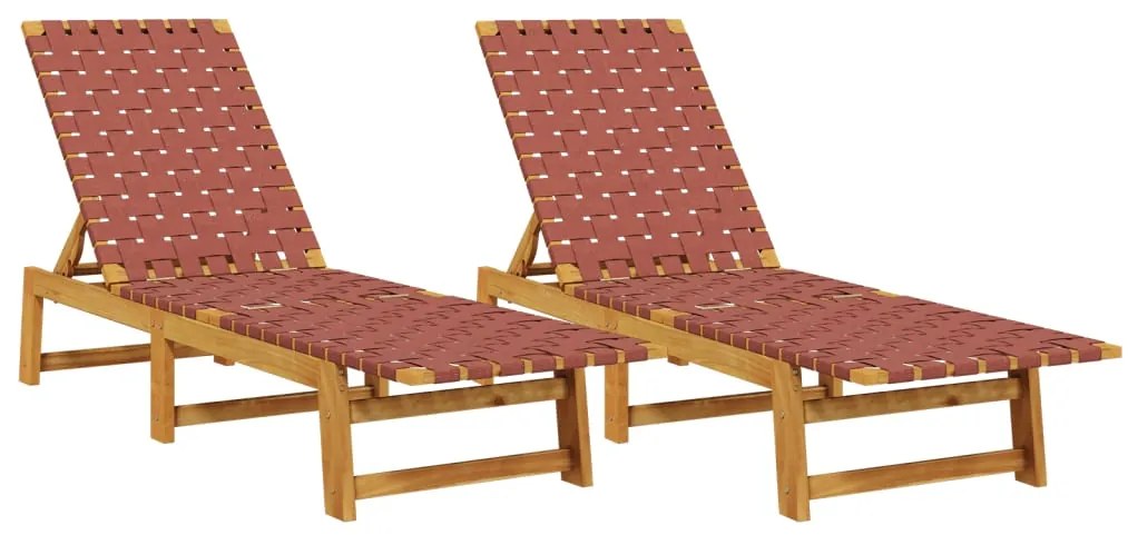 vidaXL 2 db piros tömör akácfa és szövet napozóágy