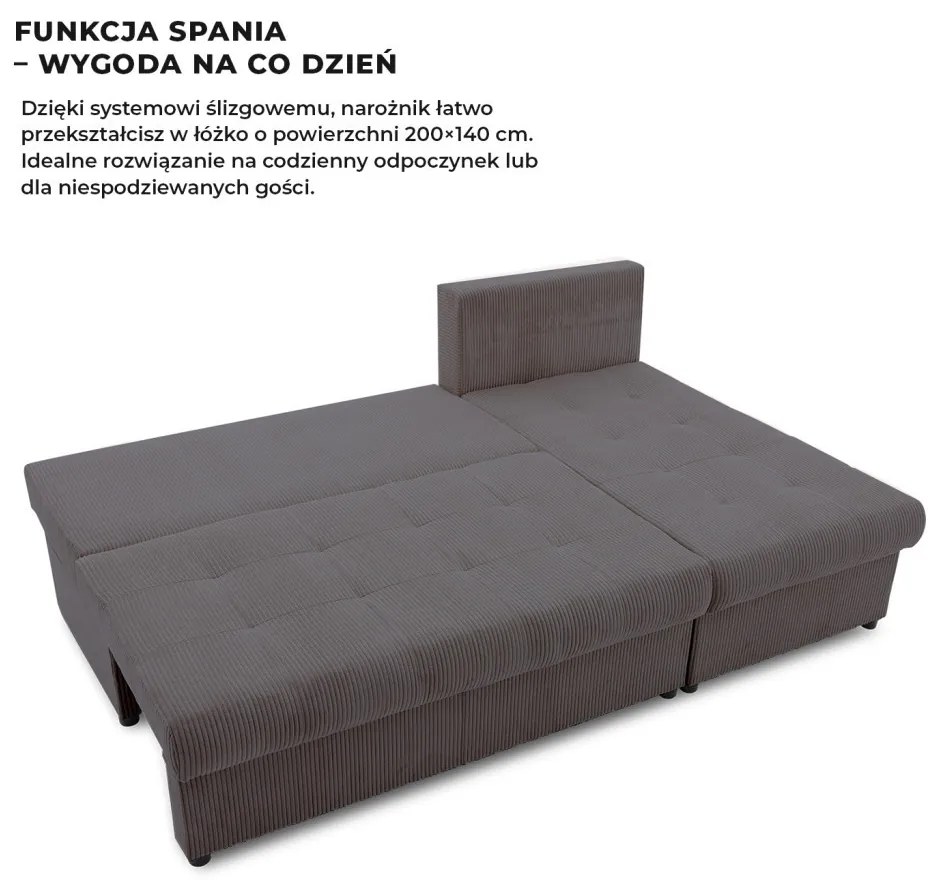 Venezia sarokkanapé, kordbársony, univerzális oldal, hab töltet, szürke