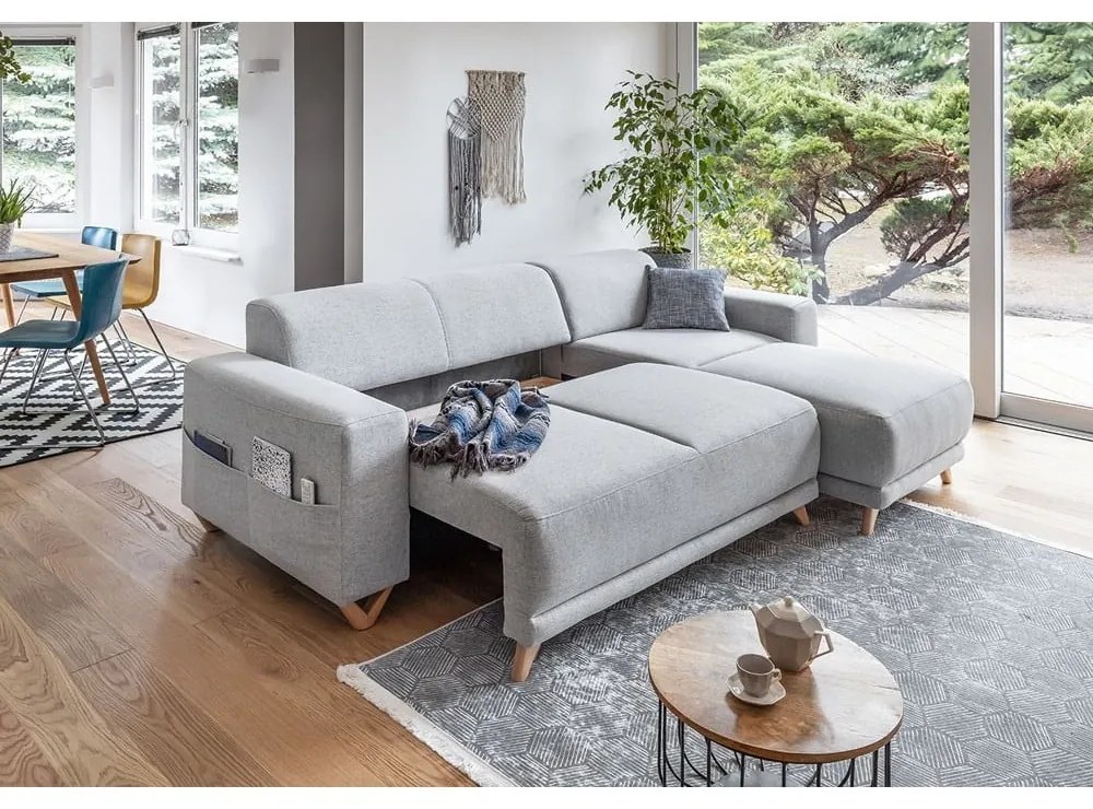 Világosszürke kinyitható-tárolóhelyes sarokkanapé Classy Sophie – Miuform