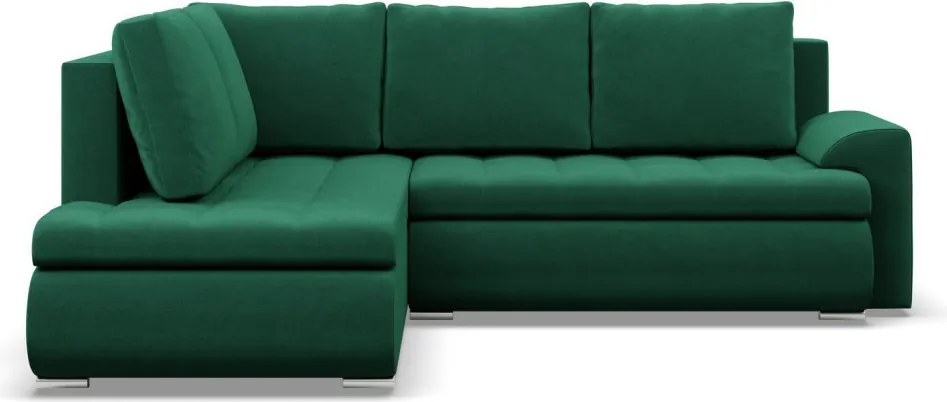 Tokio sarokkanapé, L alakú háttámlával, 2 ágyneműtartóval, bársony, baloldali, zöld