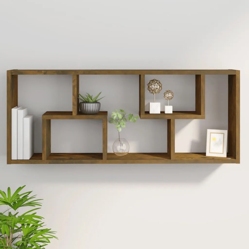 füstös tölgy színű szerelt fa fali polc 36 x 16 x 90 cm