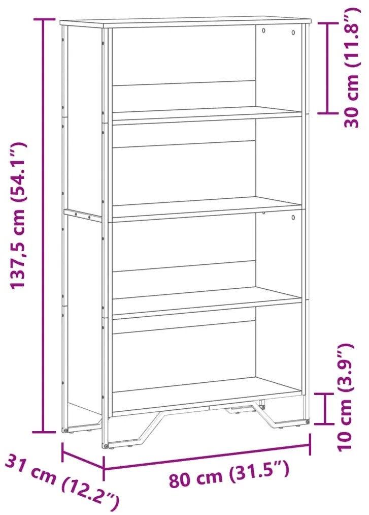 fekete szerelt fa könyvszekrény 80 x 31 x 137,5 cm