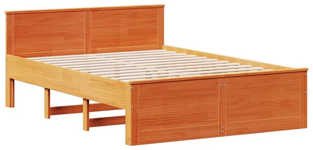barna tömör fenyőfa fejtámlás ágykeret matrac nélkül 150x200 cm