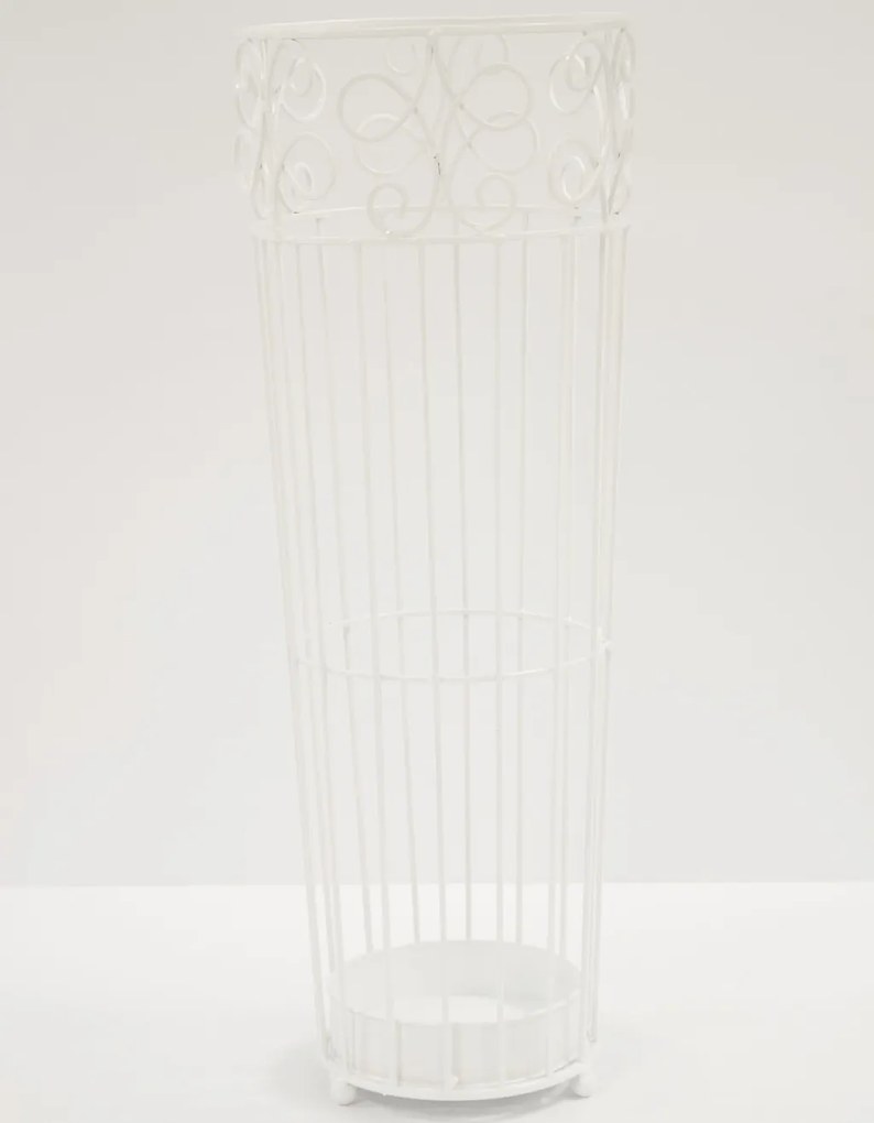 Klasszikus fehér fém esernyőtartó állvány kacskaringós mintával 63,5x20x23,5cm