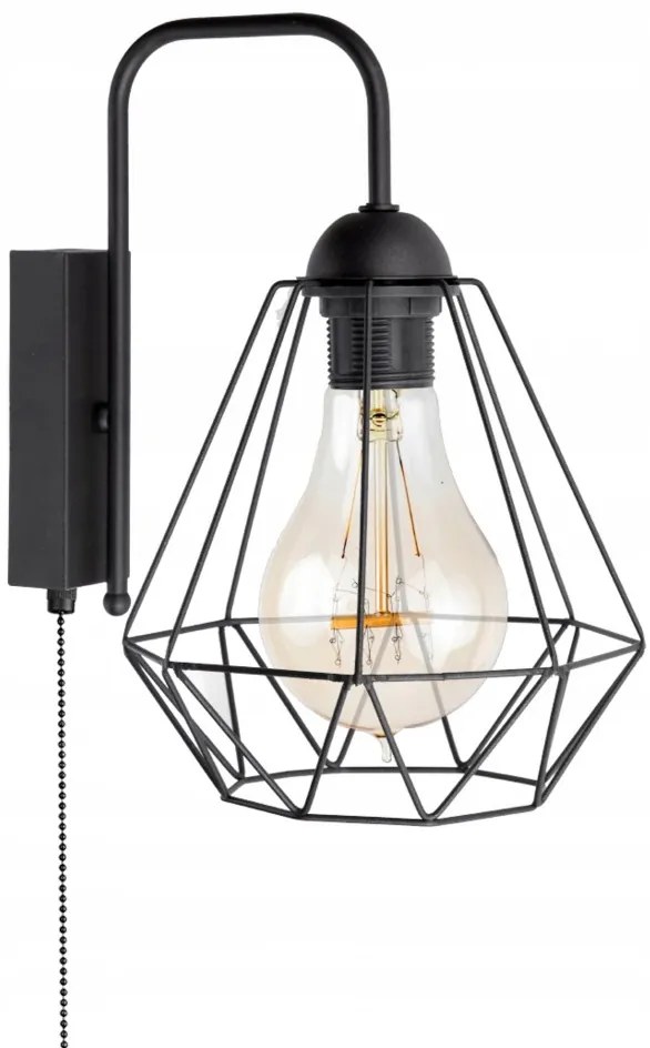 Glimex Diamond drót búrás fekete fali lámpa kapcsolóval 1x E27