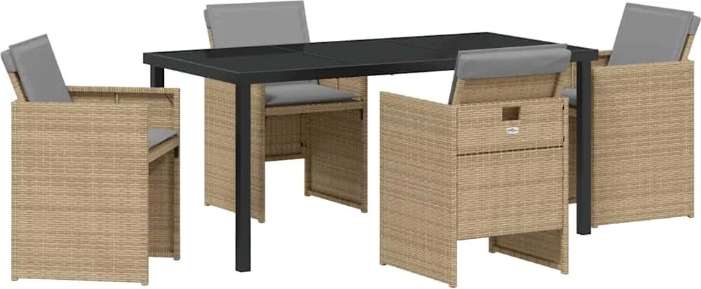 vidaXL Kert étkező szett párnával 5 pcs Bézs polirattan