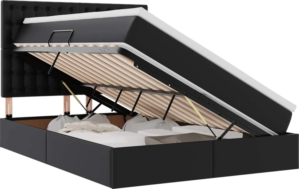 vidaXL Tárolós Ágy matracmal fejtámlával Fekete 140 x 200 cm Műbőr