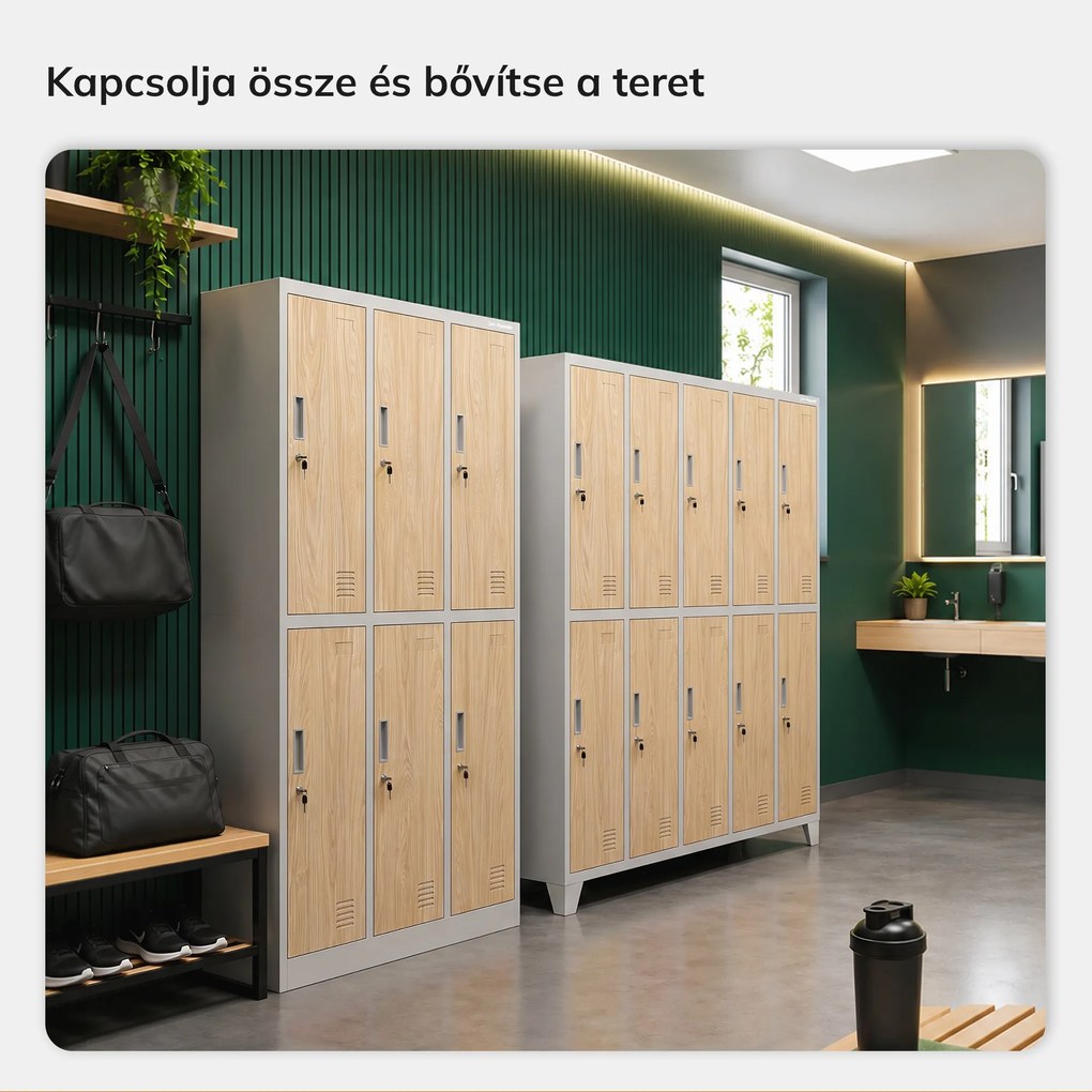 Szürke / Sonoma tölgy színű, 6 ajtós Eco Design IGOR BHP öltözőszekrény, 900 x 1850 x 450 mm