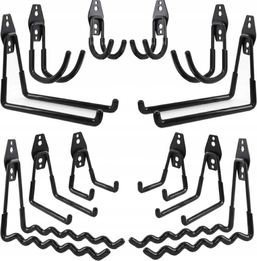 Akasztók Fém 12 db Garázs kampók Szerszámok Fogantyúk Pince Fekete
