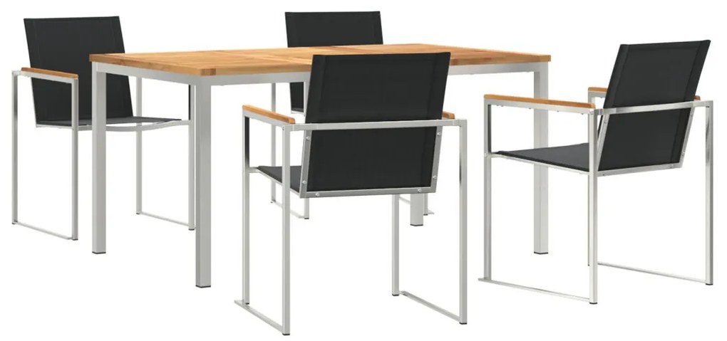 5 részes kerti étkező szett masszív tölgyből, 150x90x75 cm kültéri étkezőasztal masszív tölgyből