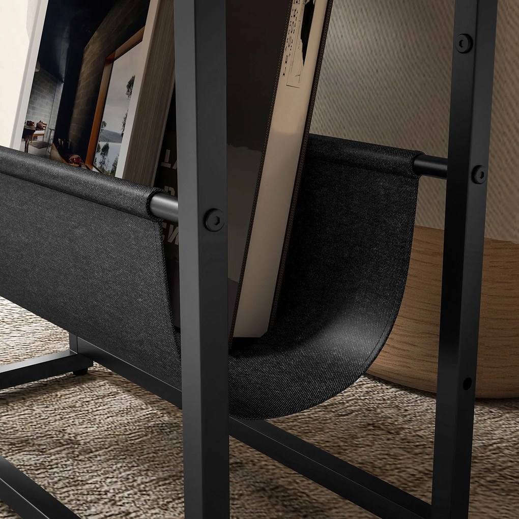 HOMCOM Éjjeli Asztal Oldalsó Asztal Akasztós Rendszerrel és Újságtartóval Ipari Dizájn - 43L x 18W x 56H cm Sötét Barna | Aosom