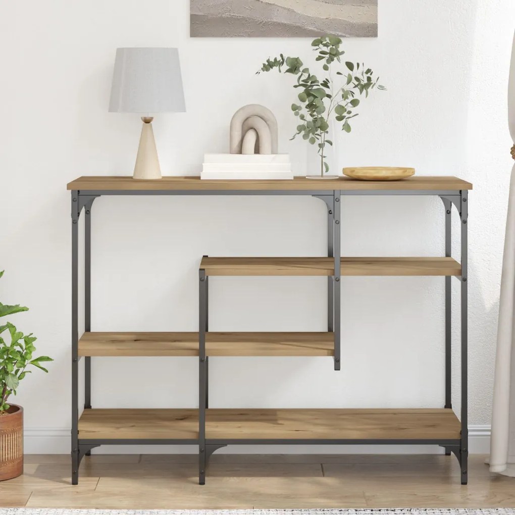 Konzolasztal Mesteri Tölgy 100x35x75 cm Műanyag Fa és Acél