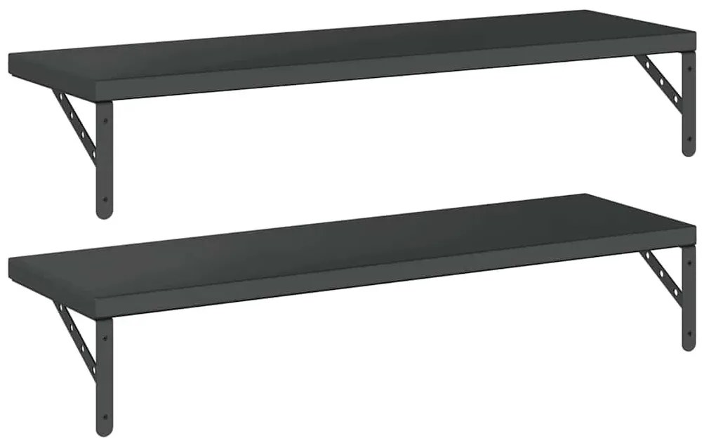 2 db fekete rozsdamentes acél fali polc 100 x 30 cm