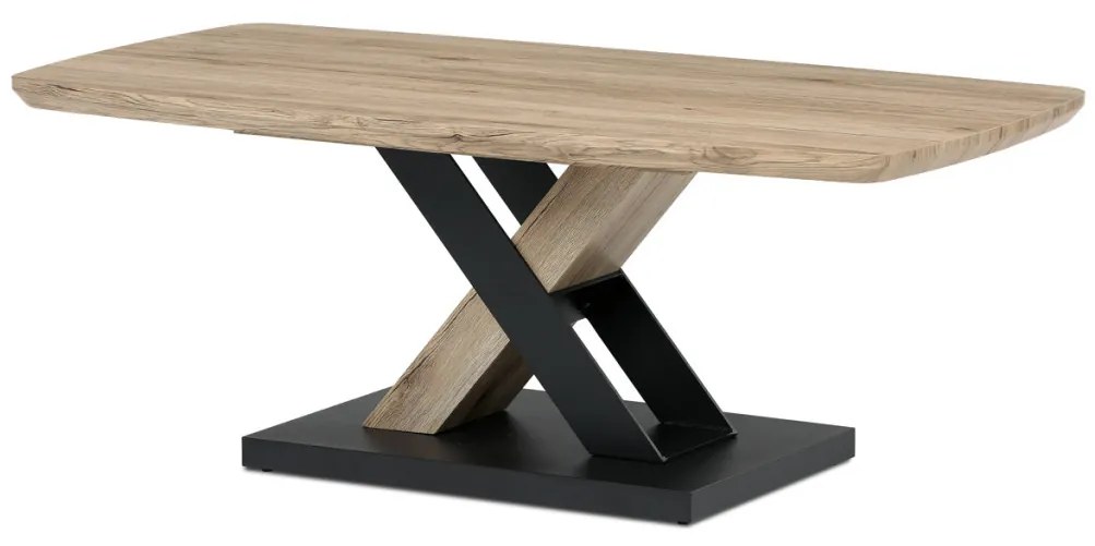 Masuță de cafea Exclusive 120x60 cm, placă MDF, decor 3D stejar san remo, picioare metalice, lac negru.