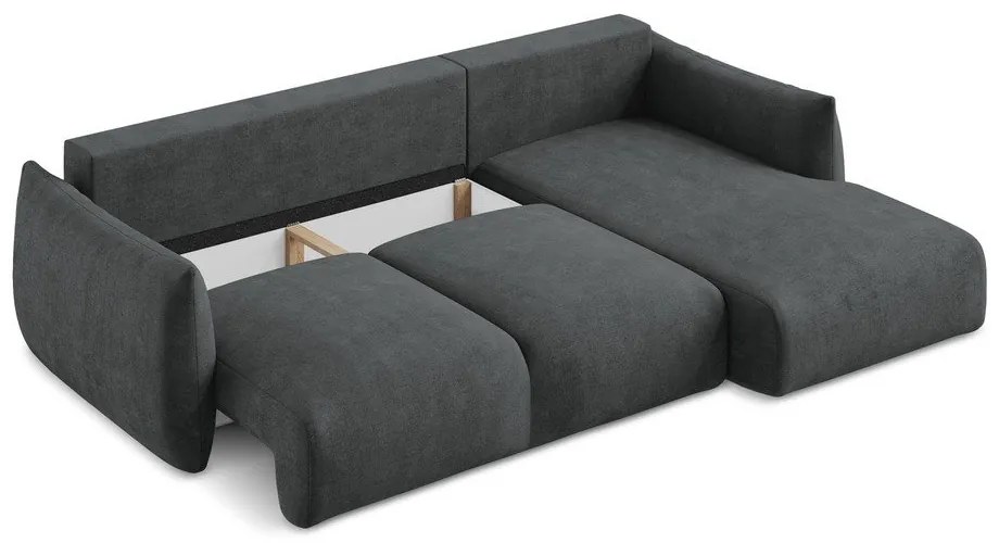 Sötétszürke zsenília kinyitható sarokkanapé (jobb oldali-heverő résszel) Leila – Makamii