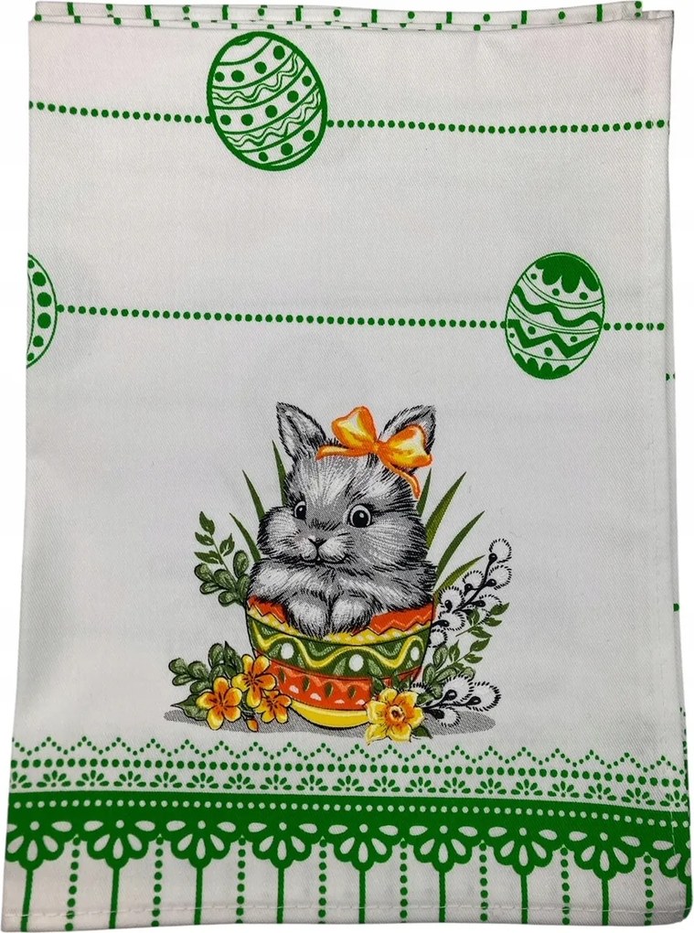 Konyhai törlőkendő Nyuszi Húsvét zöld pamut lengyel termék 0154