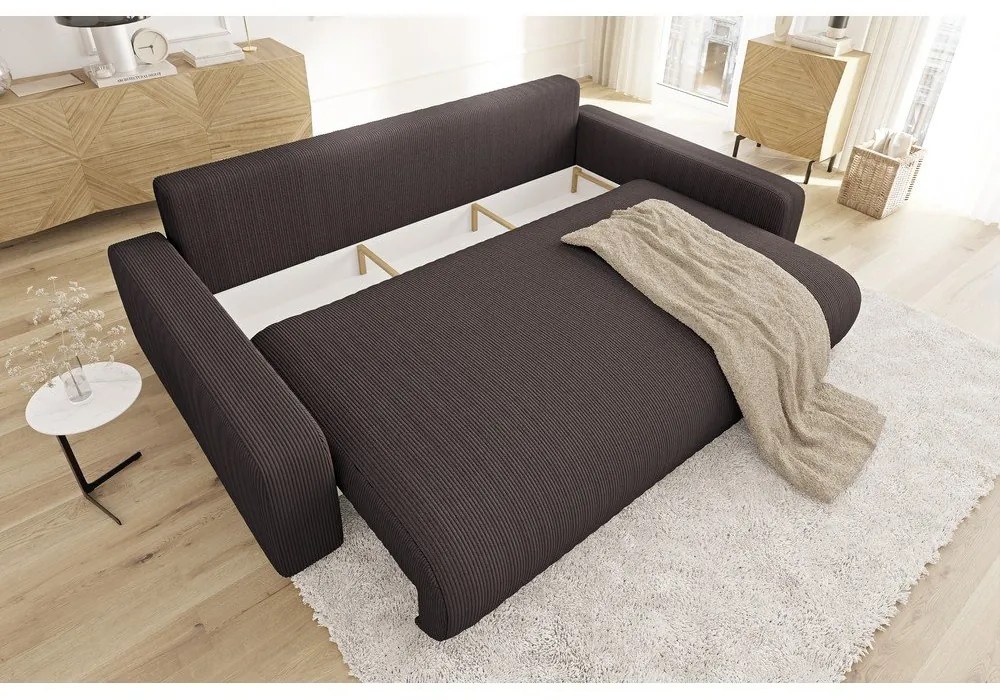 Barna kordbársony kinyitható tárolóhelyes kanapé 234 cm Sara – Ropez