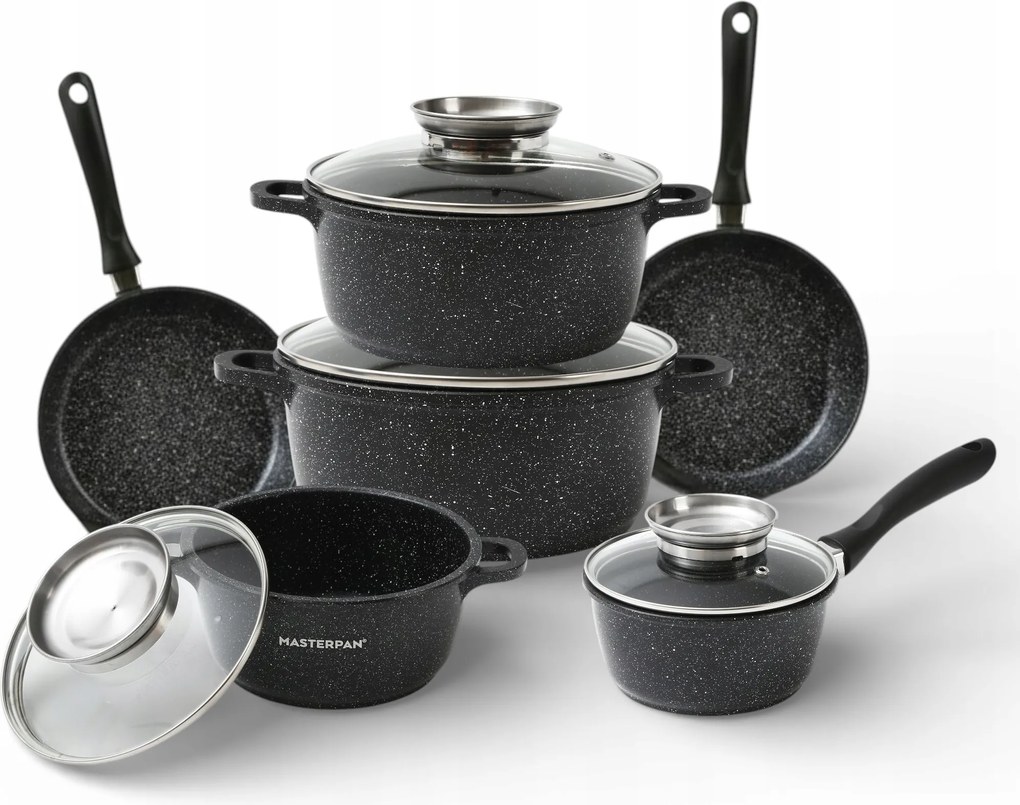 Márvány edénykészlet 16db-os Fekete Gáz Indukciós