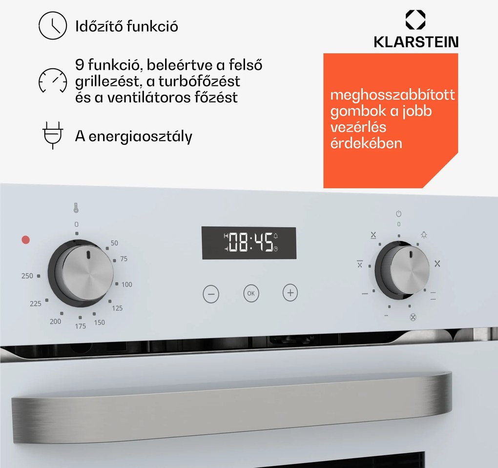 Klarstein SmartSlim sütő, Slim kivitel, 8 funkció, 49 l térfogat, könnyű tisztítás, EEK A