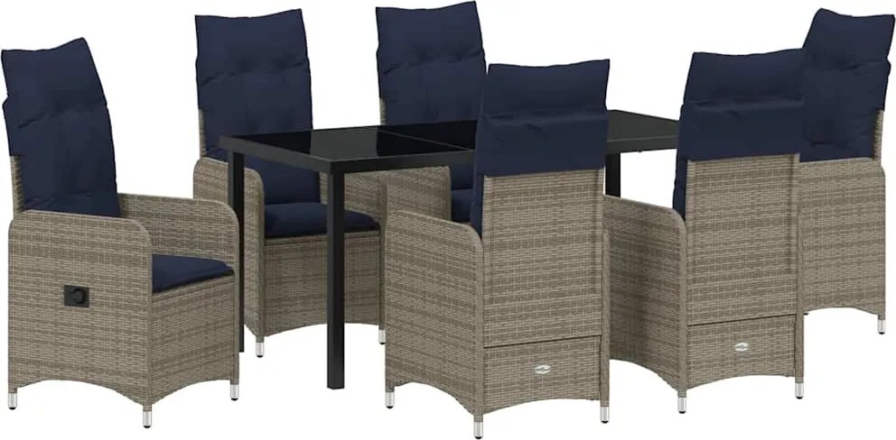 vidaXL Kert étkező szett párnával 7 pcs Fekete polirattan